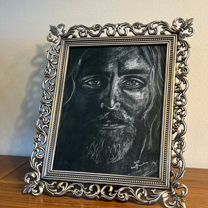 JESUS, 8x10" - Original White Charcoal Drawing