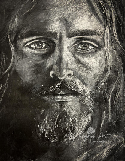 JESUS, 8x10" - Original White Charcoal Drawing